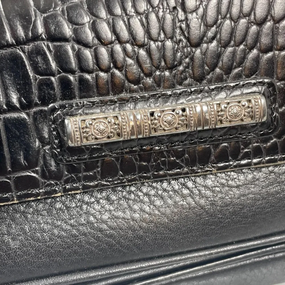 VTG Brighton Shoulder Bag Black Leather Croc Pockets Adjustable Retro Purse Y2K - Picture 2 of 16